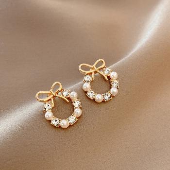 360Home Silber pin Perle luftige Vintage Ohrringe A066 gold